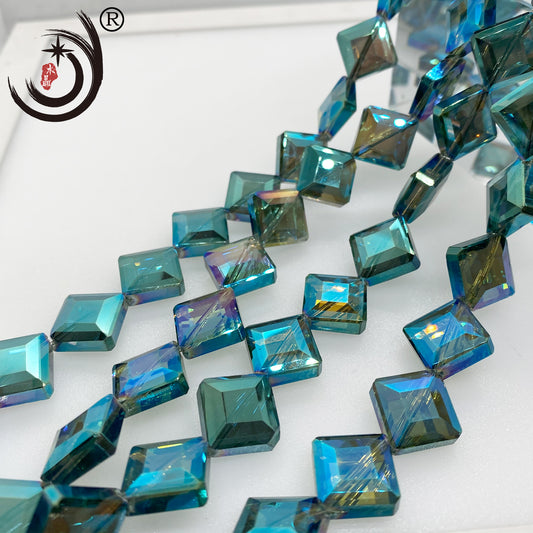 14MM Diagonal Square Flat Beads Glass Crystal Beads Wholesale For DIY Jewelry (10038)